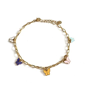 18k Gold Plated Multicoloured Butterfly Charm Anklet, 2 of 3