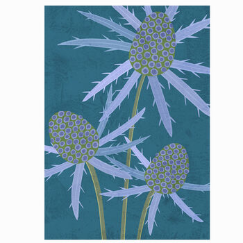 Sea Holly Eryngium Flower Greeting Card, Illustrated, Textured, Blue, Sustainably Printed, British Flower, 2 of 2