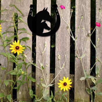 Rusted Metal Horse Garden Wall Art Horseshoe Design, 2 of 9