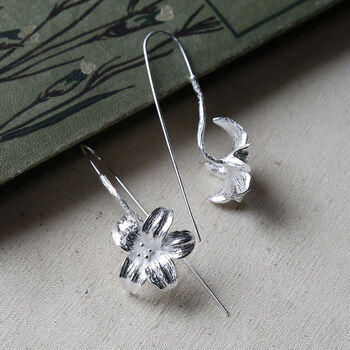 Sterling Silver Blooming Lily Statement Drop Earrings, 4 of 6
