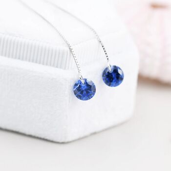 Sapphire Blue Cz Dot Threader Earrings, 7 of 11