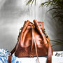 Personalised Leather Bucket Bag Drawstring Handbag, thumbnail 1 of 9