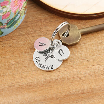 Grandma Gift Birth Flower Pewter Keyring, 6 of 6