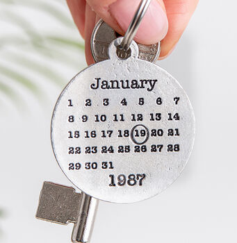 Personalised Anniversary Gift Calendar Round Keyring, 5 of 11