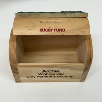 Personalised Children's Rugby Money Box, Piggy Bank, 4 of 12