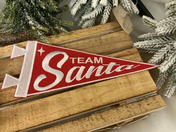 Team Santa Pennant Style Flag Embroidered Fabric Patch Two Sizes To Choose From, 2 of 2