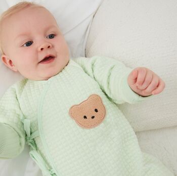 Personalised Green Quilted Teddy Bear Boucle Romper, 4 of 7