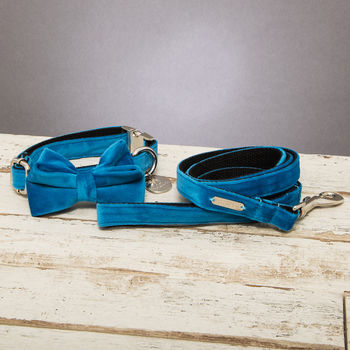 The Constantine Velvet Dog Collar Bow Tie And Lead Set, 2 of 6