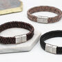 Men's Leather And Steel Aztec Design Bracelet, thumbnail 1 of 3