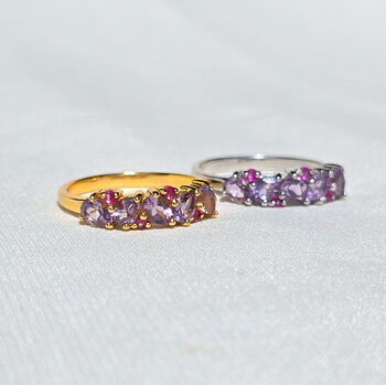 Pink Ruby And Amethyst Pear Cut Half Eternity Band In Sterling Silver And Gold, 9 of 12
