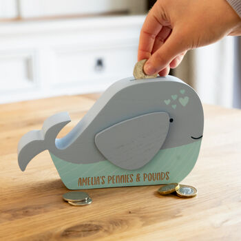 Personalised Whale Money Box Birthday Gift For Children, 2 of 5