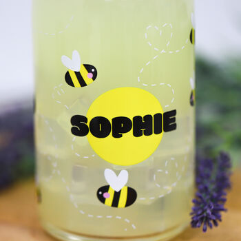 Personalised Bee Name Printed Can Glass, 3 of 8