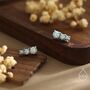 Sterling Silver Tiny Aqua Green Opal Trio Stud Earrings, thumbnail 4 of 12
