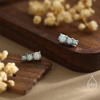 Sterling Silver Tiny Aqua Green Opal Trio Stud Earrings, 4 of 12