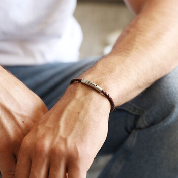 Men's Slim Woven Leather Bracelet, 6 of 10