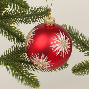 G Decor Red Glass Bauble With White And Gold Stars, 3 of 3