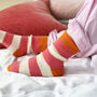 100% Cashmere Bold Coral Stripe Socks, thumbnail 2 of 10