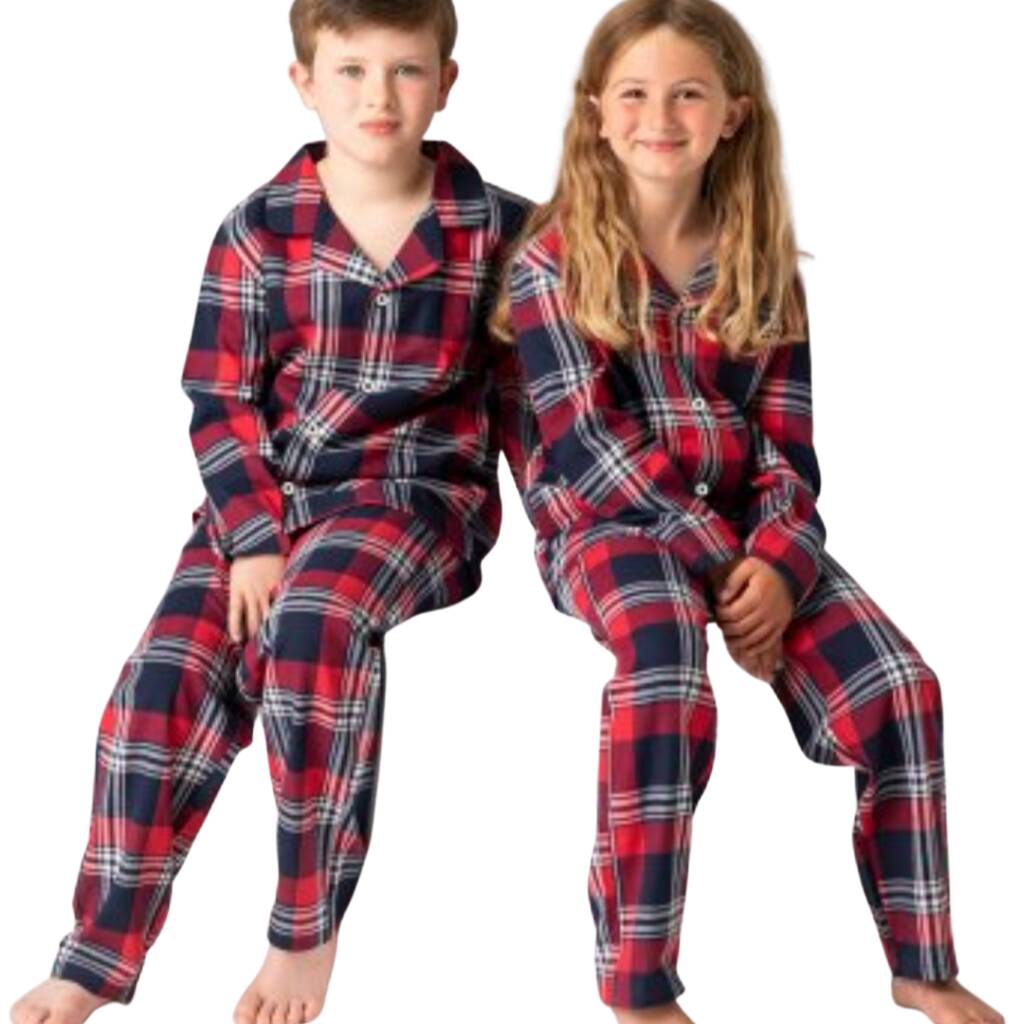 Red Checked Flannel Family Christmas Pyjama Set, 1 of 10