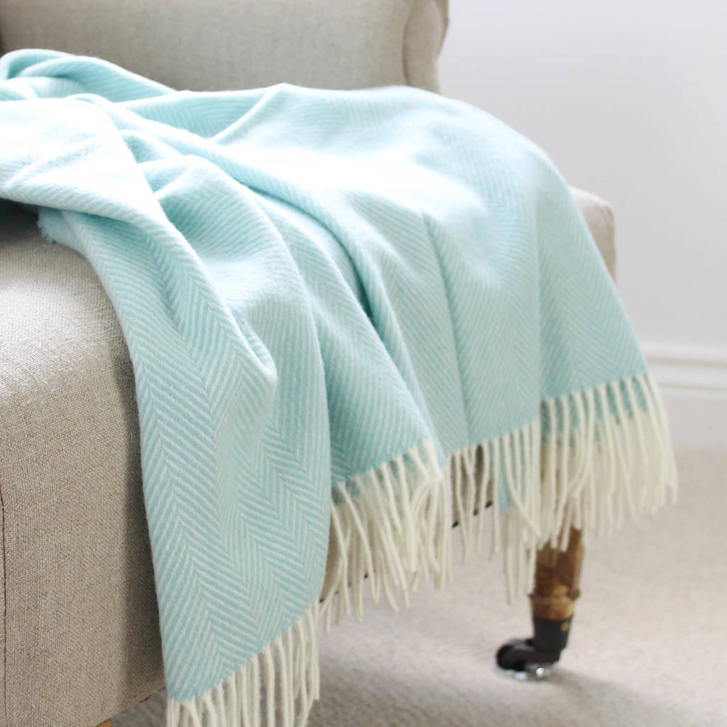 soft duck egg herringbone wool throw by marquis & dawe