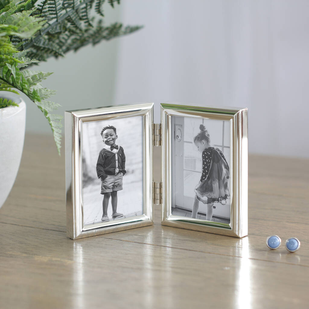 Mini Silver Folding Double Photo Frame By Jodie Byrne