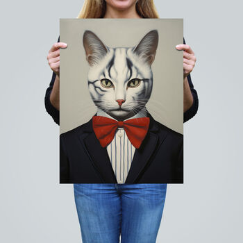 Tabby Cat Who Came To Tea Pet Portrait Wall Art Print, 2 of 6