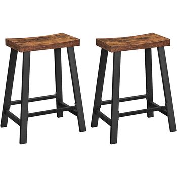 Set Of Two Bar Stools Saddled Kitchen Seat Chairs, 3 of 8