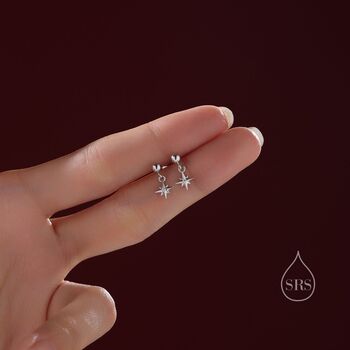 Tiny Cz Starburst Drop Stud Earrings In Sterling Silver, 2 of 11