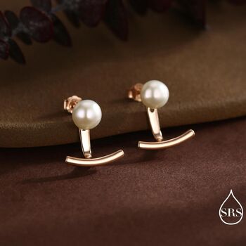 Sterling Silver Natural Freshwater Pearl And Bar Jacket Earrings, 4 of 12
