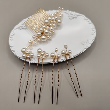 Pearl Bridal Hair Comb And Pin Set, 3 of 5