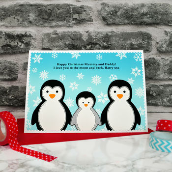 'Penguins' Christmas Card For Parents Or Grandparents, 3 of 3