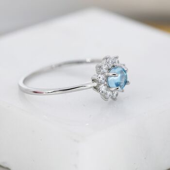 Genuine Blue Aquamarine Halo Ring Sterling Silver, 7 of 12