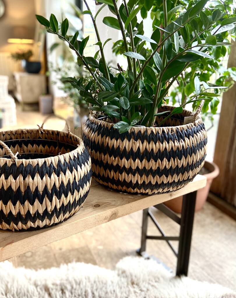 Woven Black And Natural Zig Zag Baskets