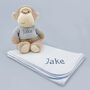 Personalised Morris Monkey Soft Toy With Snuggle Wrap, thumbnail 5 of 10