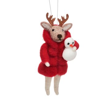 Reindeer In Puffer Jacket Felt Hanging Decoration, 2 of 5