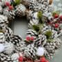 Berry And Pinecone Christmas Wreath In Red And White, thumbnail 3 of 4