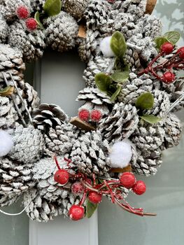 Berry And Pinecone Christmas Wreath In Red And White, 3 of 4