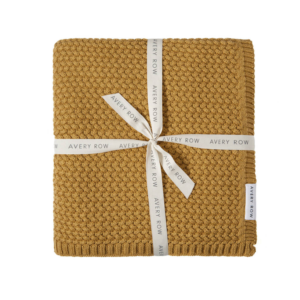 Mustard Knitted Cotton Blanket By Avery Row
