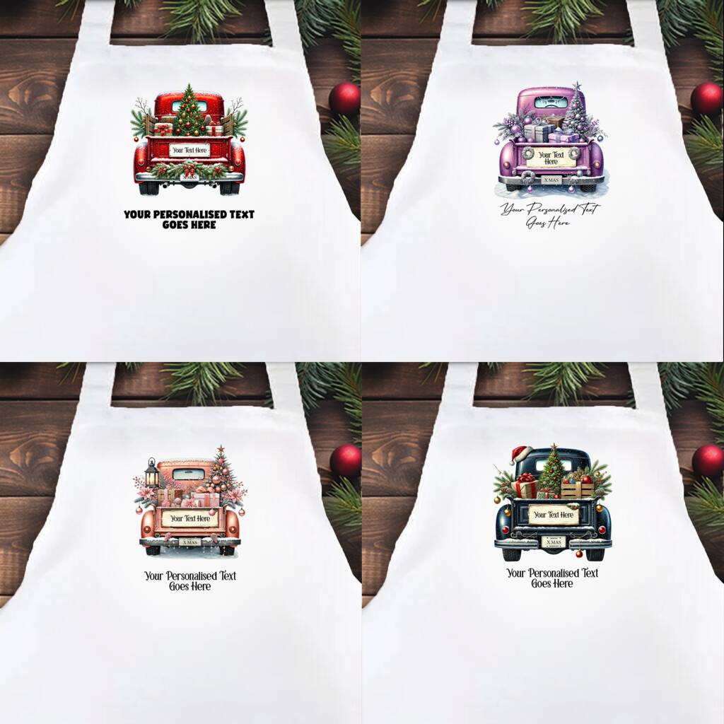 Personalised Christmas Vintage Truck Cooking Apron, 1 of 9