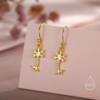 Sterling Silver Tiny Neuron Cell Drop Hook Earrings, 5 of 11