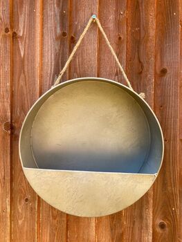 Silver Zinc Hanging Round Wall Planter 35cm Garden Pot, 2 of 9