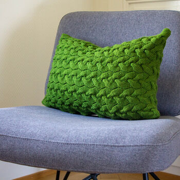 Contemporary Lattice Knit Cushion Hand Knit In Emerald, 3 of 5