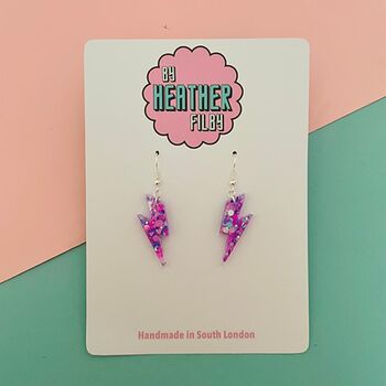 Lilac Lightning Bolt Earrings Small And Large, 2 of 2