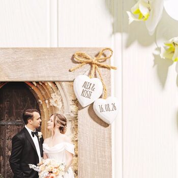 Personalised Mr And Mrs Wooden Heart Photo Frame, 3 of 4
