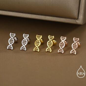 Dna Molecular Structure Screw Back Earrings In Sterling Silver, 4 of 11