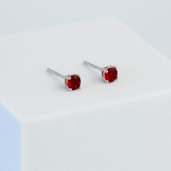 Sterling Silver Red Crystal Stud Earrings, 2 of 4
