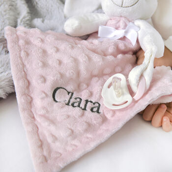 Personalised Pink Bobble Bunny Baby Comforter, 2 of 5