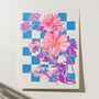 Flowers On Checks Riso Print, thumbnail 1 of 5