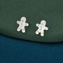 Ginger Bread Man Stud Earrings In Sterling Silver, thumbnail 2 of 10