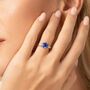 Blue Sapphire Round Cut Three Stone Engagement Ring In Sterling Silver And Gold, thumbnail 5 of 12