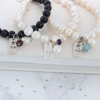 Personalised Pearl, Tag Charm And Birthstone Bracelet, 7 of 11